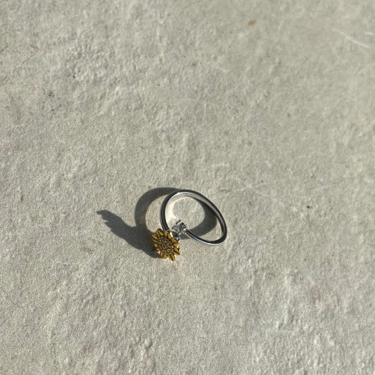 Solros spinning Ring - Sterling Silver 925 (Justerbar) - Guldplätering